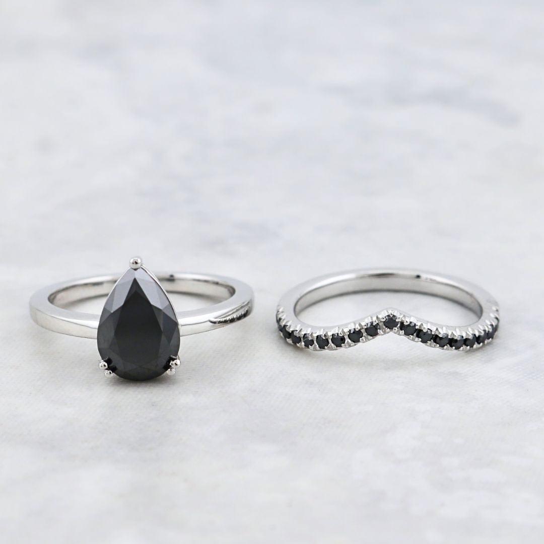 Mathieu Blanchard 5 / Or blanc 14K Bagues ensemble d’alliances moissanites noires