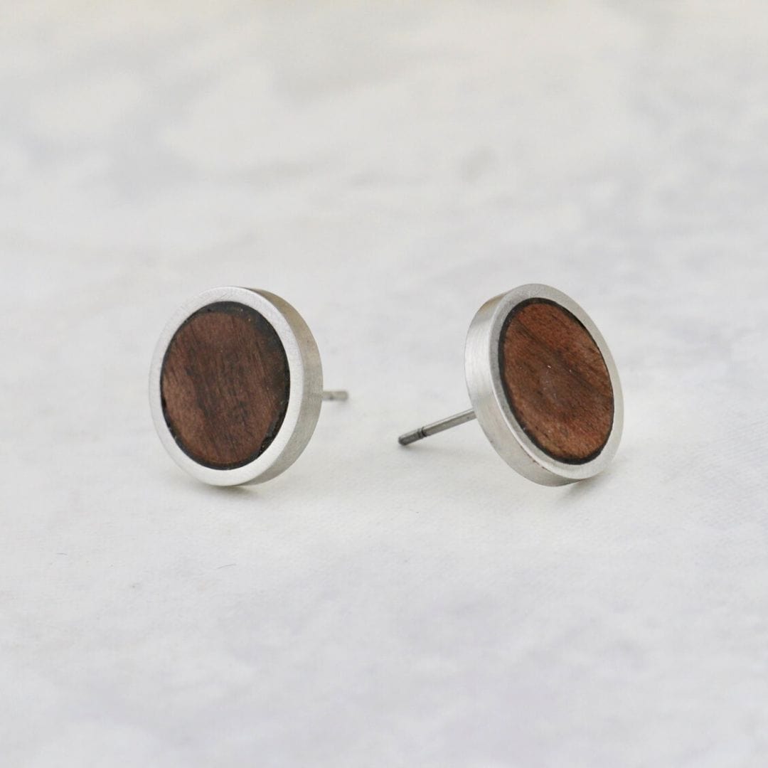 Boucles d’oreilles Noyer et en acier inoxydable Mathieu Blanchard Boucles d&