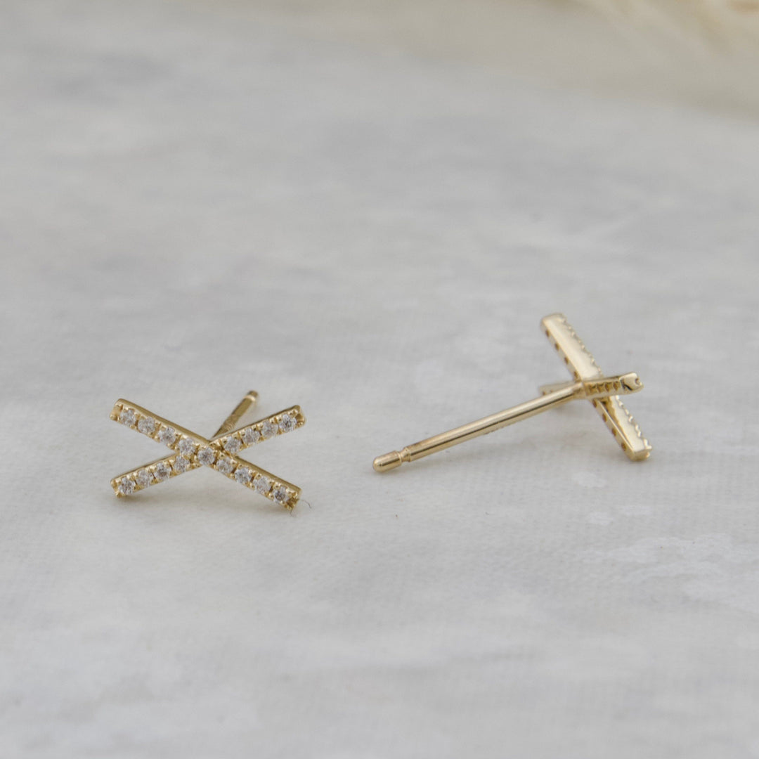 Mathieu Blanchard Boucles d'oreilles Doré / Or 14K Boucles d'oreilles X en or 14K et moissanite