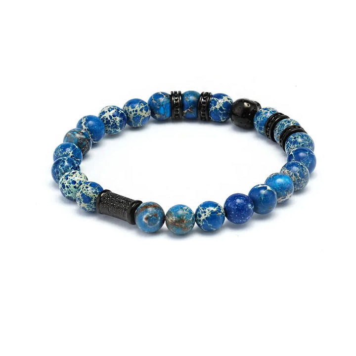Bracelet Blue Sea en acier inoxydable SkeletonHD Bracelets Acier inoxydable Bracelet Blue Sea en pierres Bleu Impérial, naturel | Mathieu Blanchard x SkeletonHD Mathieu Blanchard Joaillerie