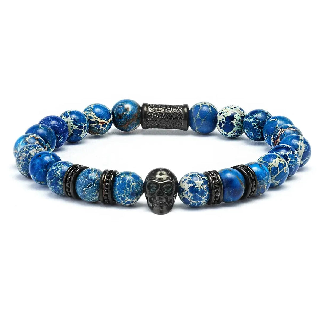Bracelet Blue Sea en acier inoxydable SkeletonHD Bracelets Acier inoxydable Bracelet Blue Sea en pierres Bleu Impérial, naturel | Mathieu Blanchard x SkeletonHD Mathieu Blanchard Joaillerie