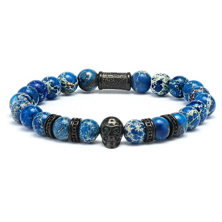 Bracelet Blue Sea en acier inoxydable SkeletonHD Bracelets Acier inoxydable Bracelet Blue Sea en pierres Bleu Impérial, naturel | Mathieu Blanchard x SkeletonHD Mathieu Blanchard Joaillerie