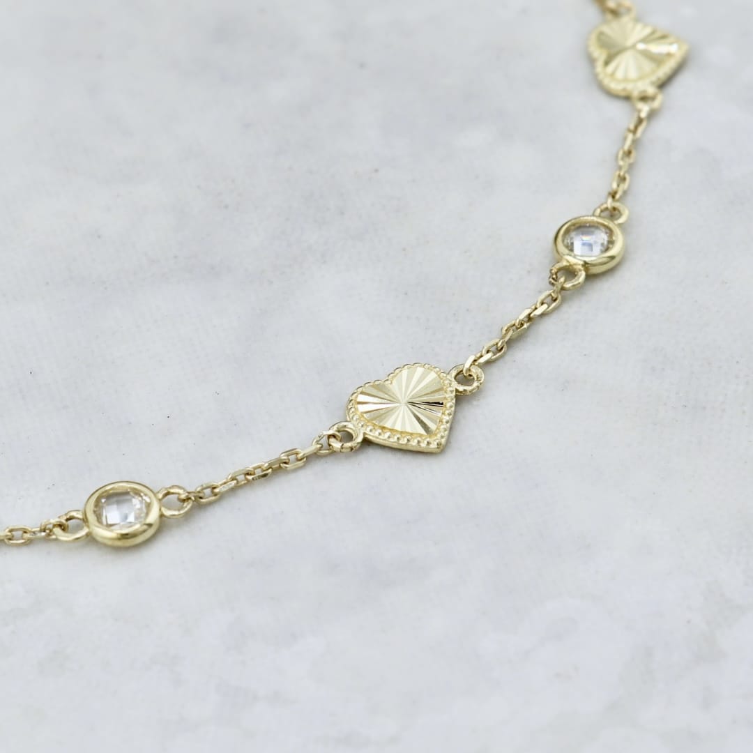 - 7 - 7.5 pouces Bracelet Coeur en or 10K