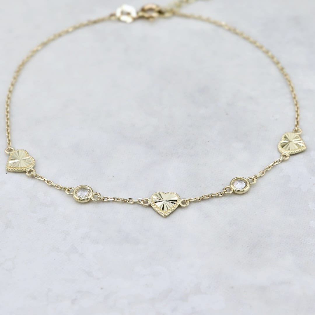 - 7 - 7.5 pouces Bracelet Coeur en or 10K