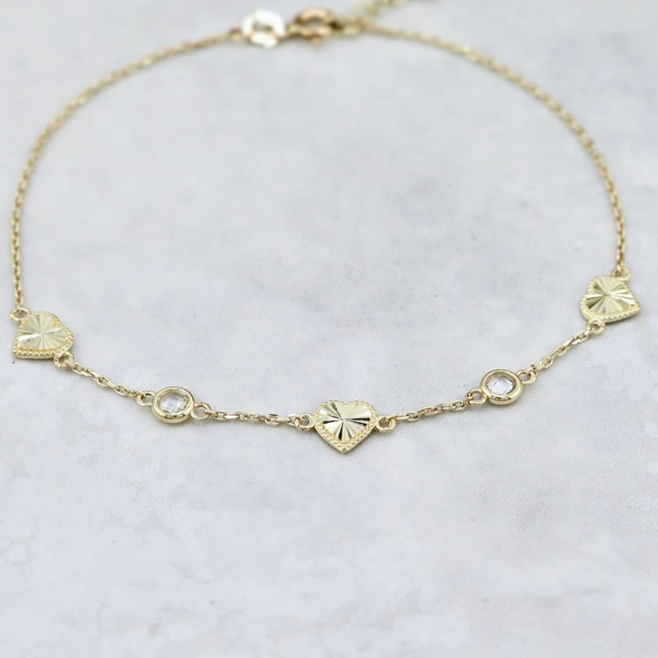 - 7 - 7.5 pouces Bracelet Coeur en or 10K