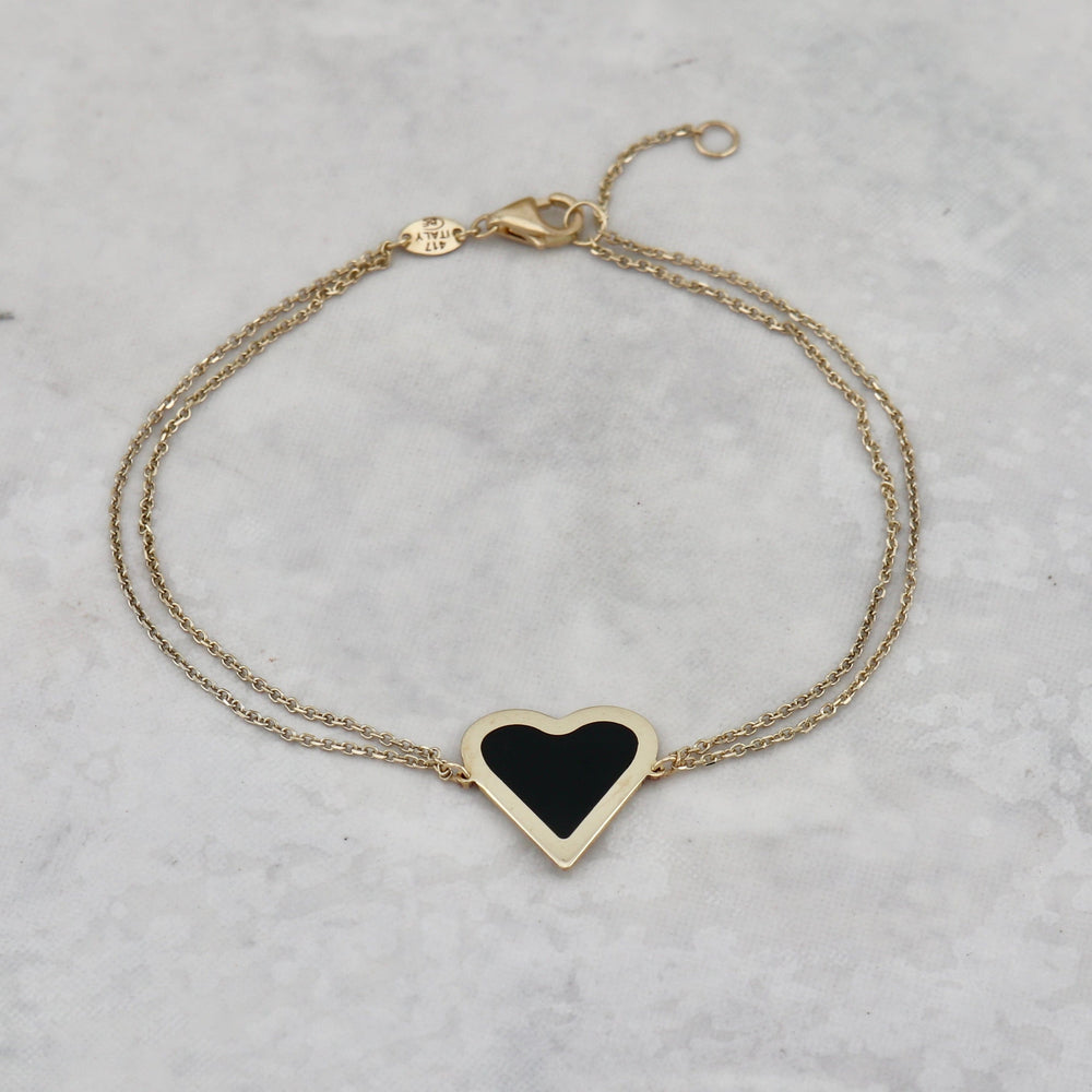 - Or 10K / 6.5 - 7 pouces Bracelet Coeur en or 10K et onyx