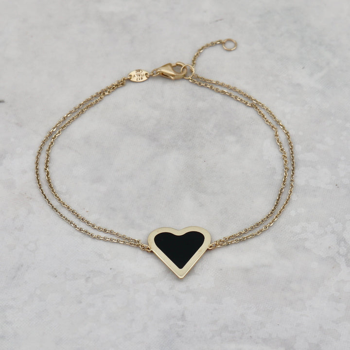 - Or 10K / 6.5 - 7 pouces Bracelet Coeur en or 10K et onyx