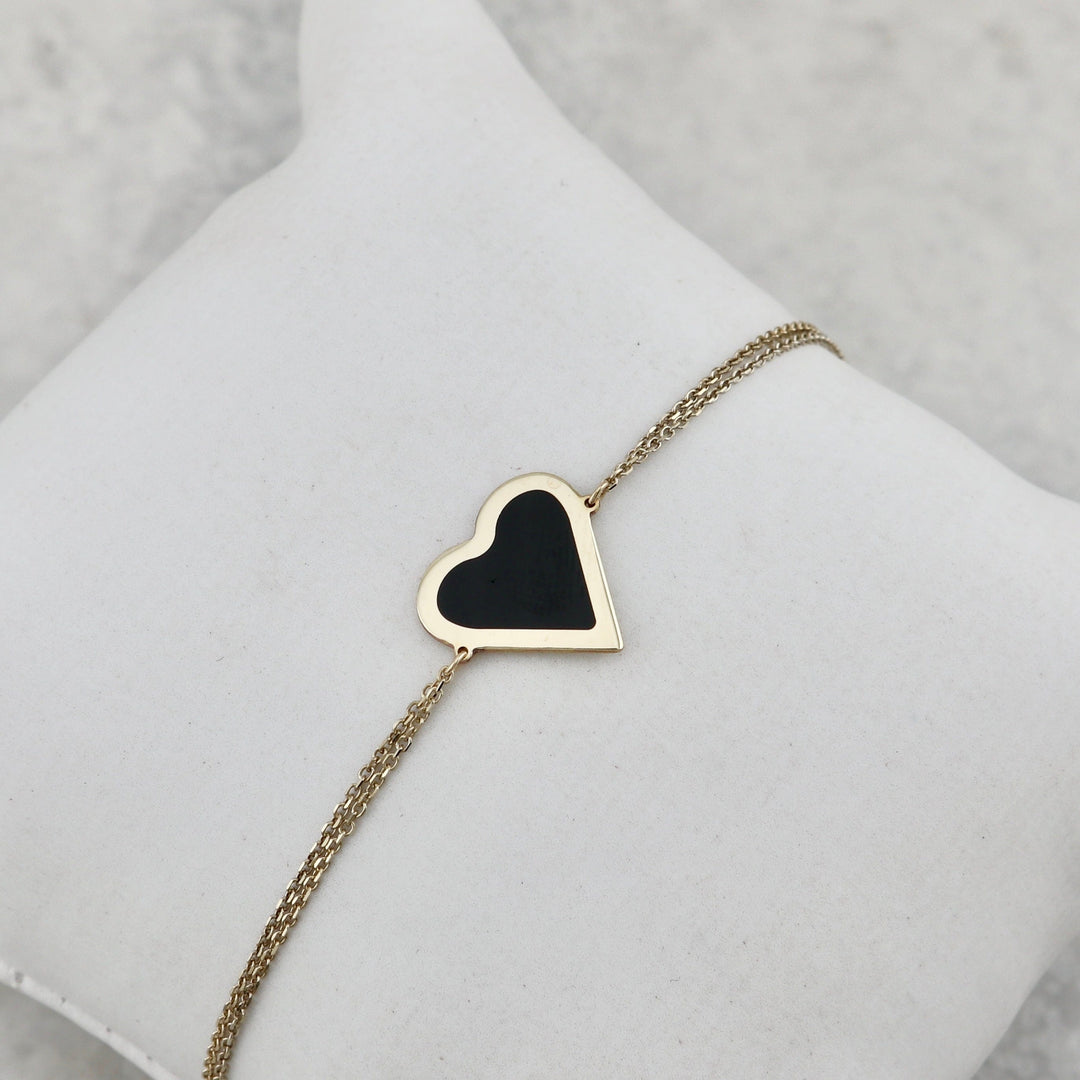 - Or 10K / 6.5 - 7 pouces Bracelet Coeur en or 10K et onyx