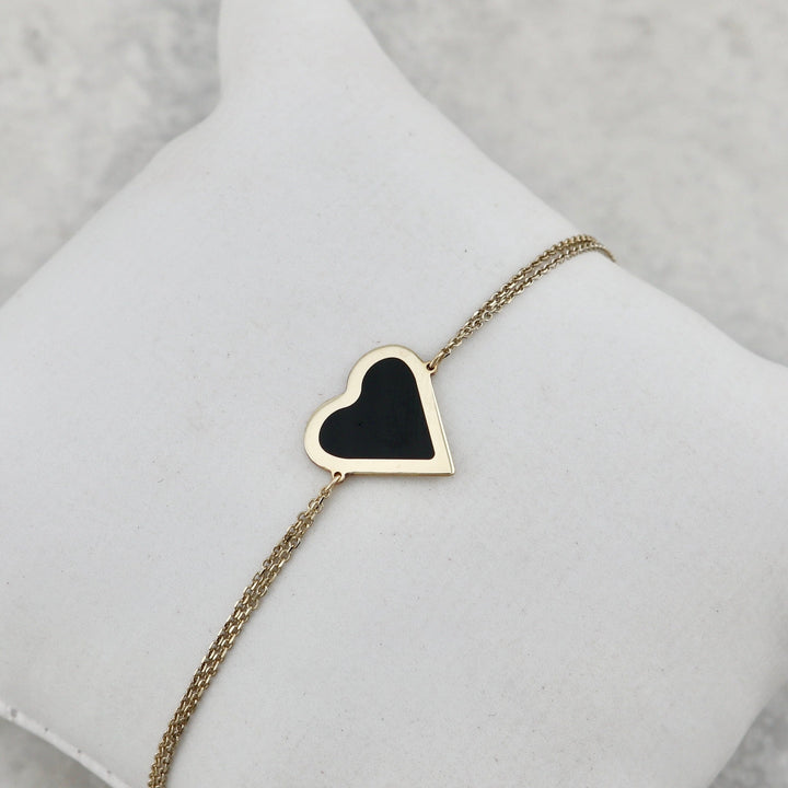 - Or 10K / 6.5 - 7 pouces Bracelet Coeur en or 10K et onyx
