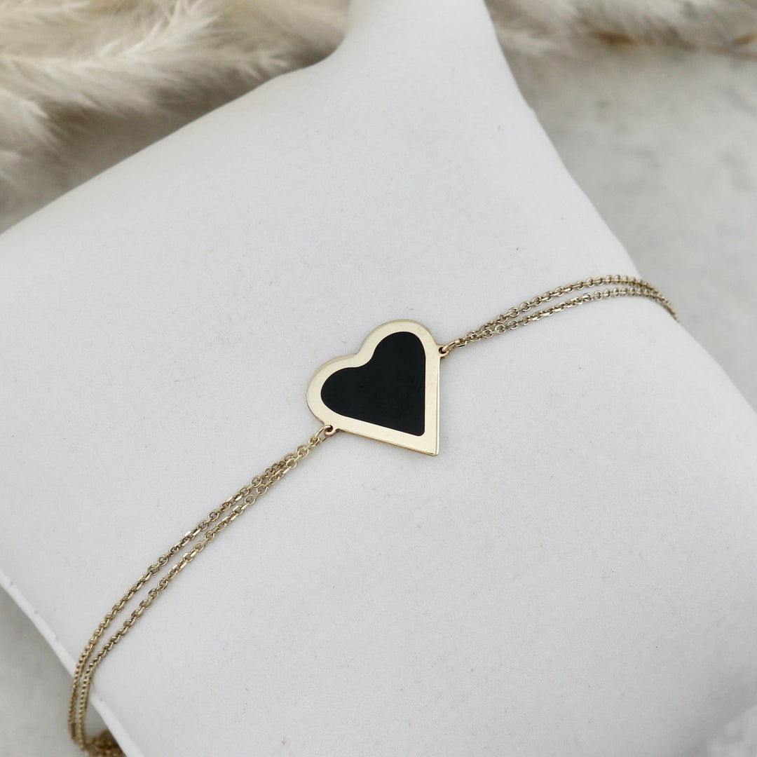 - Or 10K / 6.5 - 7 pouces Bracelet Coeur en or 10K et onyx