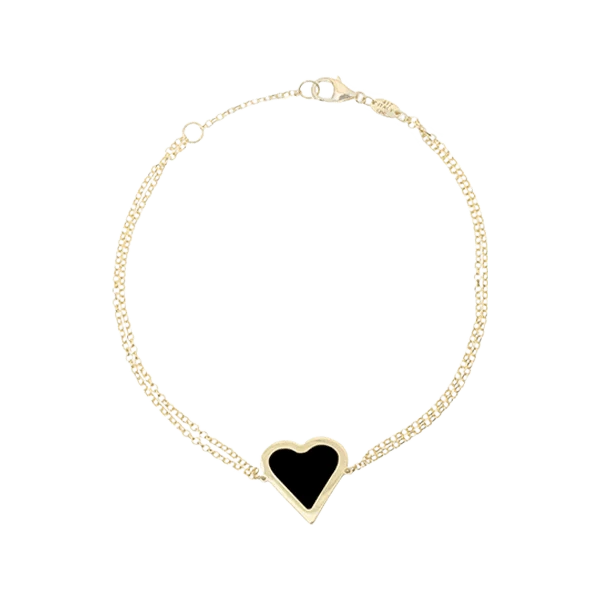 - Or 10K / 6.5 - 7 pouces Bracelet Coeur en or 10K et onyx