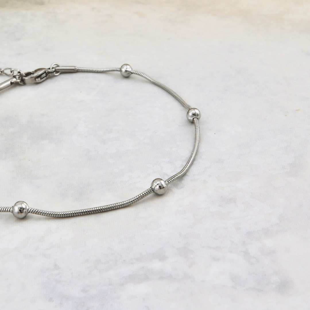 Bracelet de cheville Billes en acier inoxydable Mathieu Blanchard Bracelets de cheville Chaîne cheville petites Billes en acier inox | Mathieu Blanchard Mathieu Blanchard Joaillerie