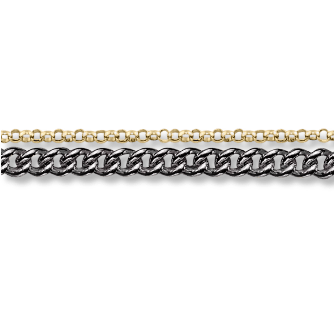 Mathieu Blanchard Bracelet de cheville Double gourmette en argent sterling et or 10K