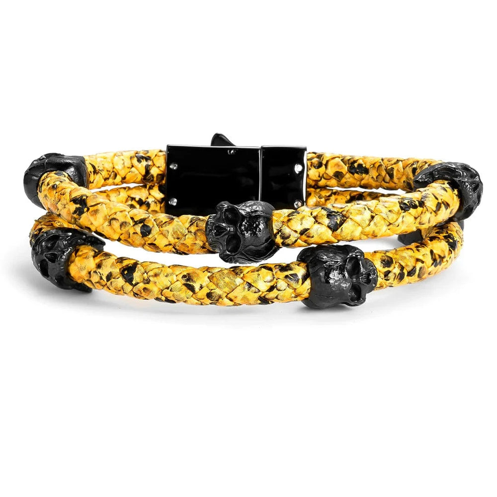 SkeletonHD Bracelets Bracelet Double tête de mort Cobra en cuir