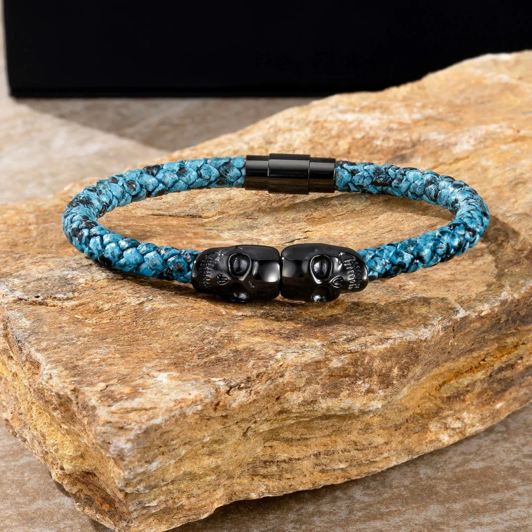 SkeletonHD Bracelets Bracelet Double tête de mort en cuir