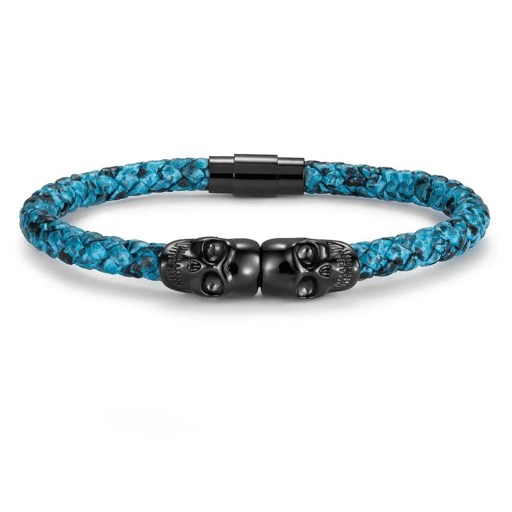 SkeletonHD Bracelets Bracelet Double tête de mort en cuir