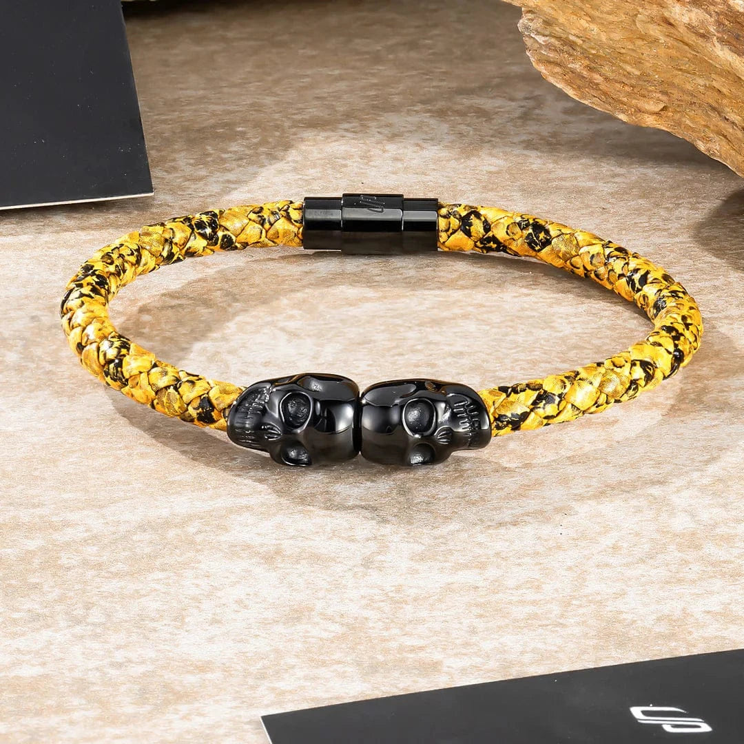 SkeletonHD Bracelets Bracelet Double tête de mort en cuir