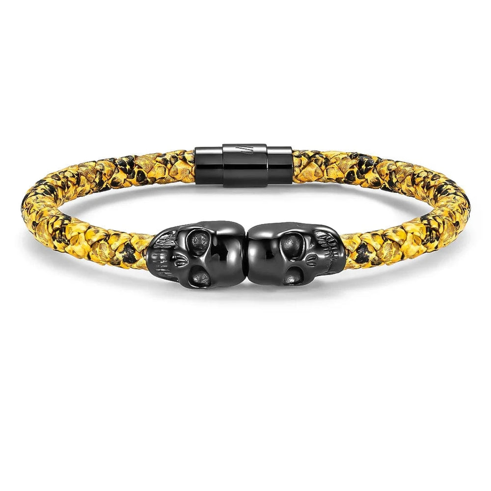 SkeletonHD Bracelets Bracelet Double tête de mort en cuir