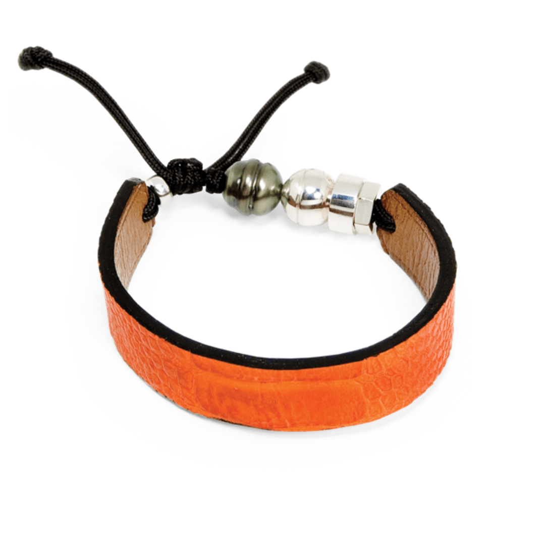 Bracelet en cuir d’autruche, perle de Tahiti et en argent sterling Romeo J. Bracelets Bracelet en cuir d’autruche véritable, perle de Tahiti  et argent sterling Romeo J. Mathieu Blanchard Joaillerie