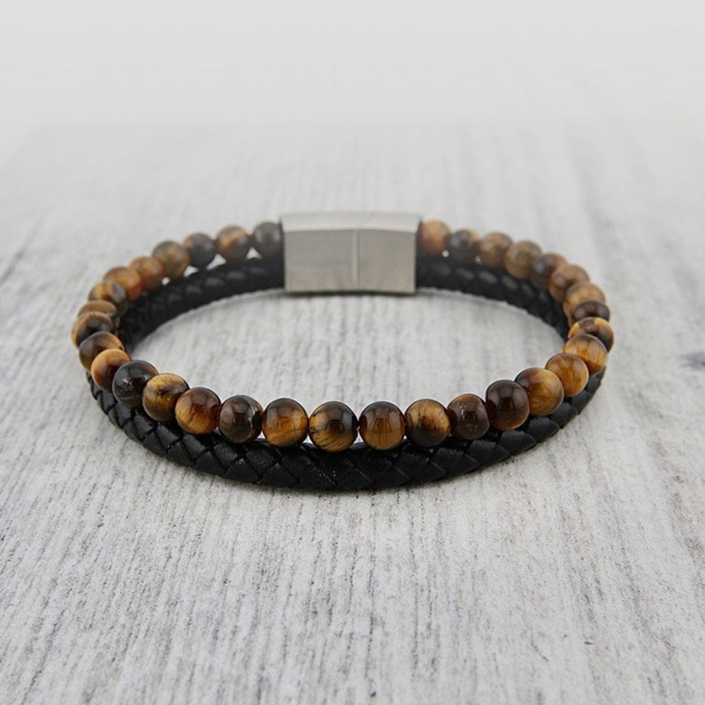 Bracelet œil De Tigre En Cuir Tressé - Fermoir Magnétique, Unisexe - Cadeau Homme Femme (tailles 7.5/8.5/9 Pouces)