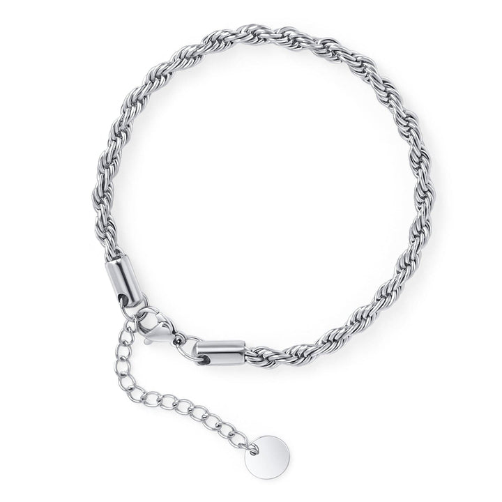 Mia bijoux Bracelets Argent / 4 mm / Bracelet (17.5 cm + extension de 4 cm) Chaîne Torsade en acier