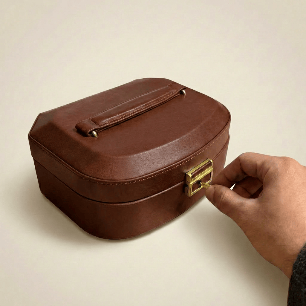 Mathieu Blanchard ACCESSOIRES Coffret à bijoux en cuir Grand Tour - Marron
