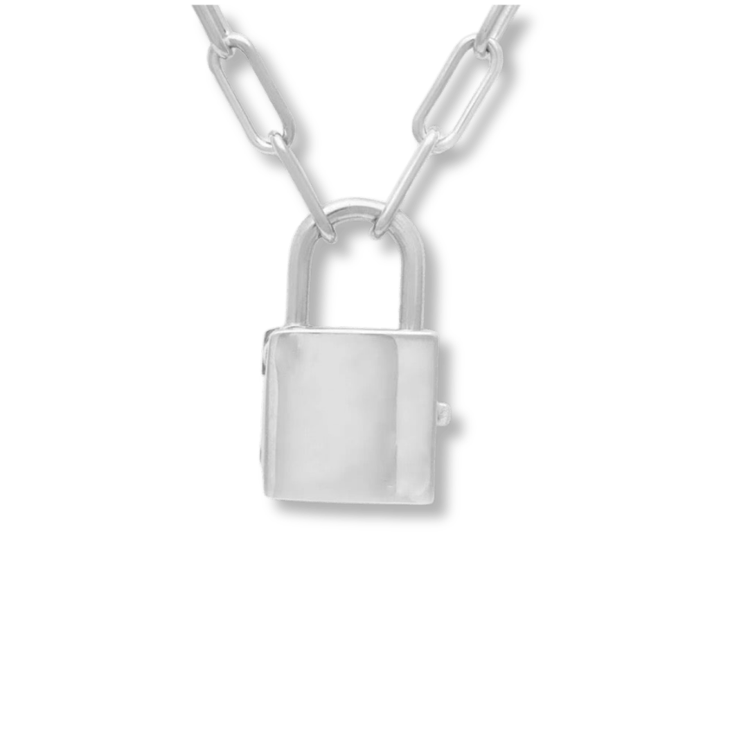 Mathieu Blanchard Chaîne Collier Cadenas mailles rectangles en argent sterling