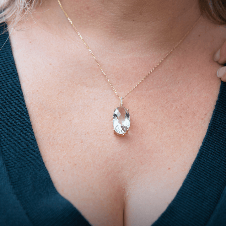 Collier, diamants et améthyste verte en or 14k Mathieu Blanchard Collier Or jaune 14K Collier en or 14K, perle, diamants et améthyste | Mathieu Blanchard Mathieu Blanchard Joaillerie