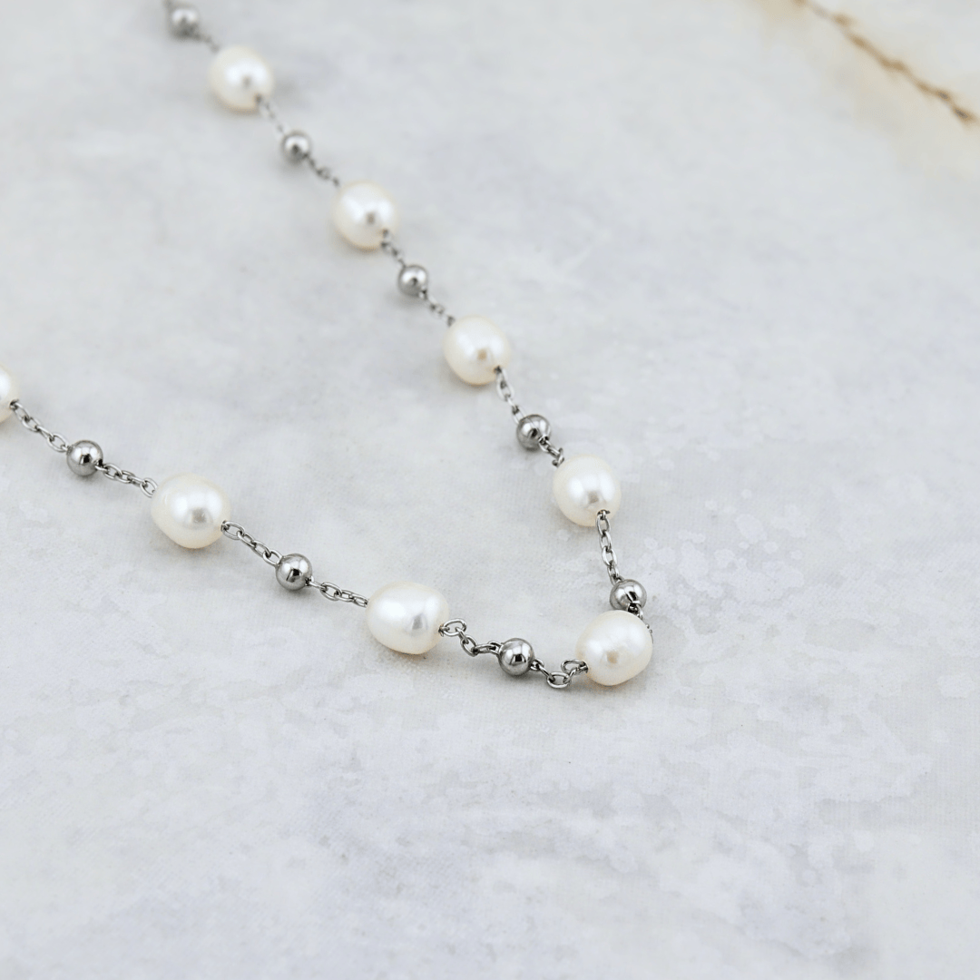 Collier et perles baroques en acier inoxydable Mathieu Blanchard collier Collier en acier inox et perles baroques | Mathieu Blanchard Mathieu Blanchard Joaillerie