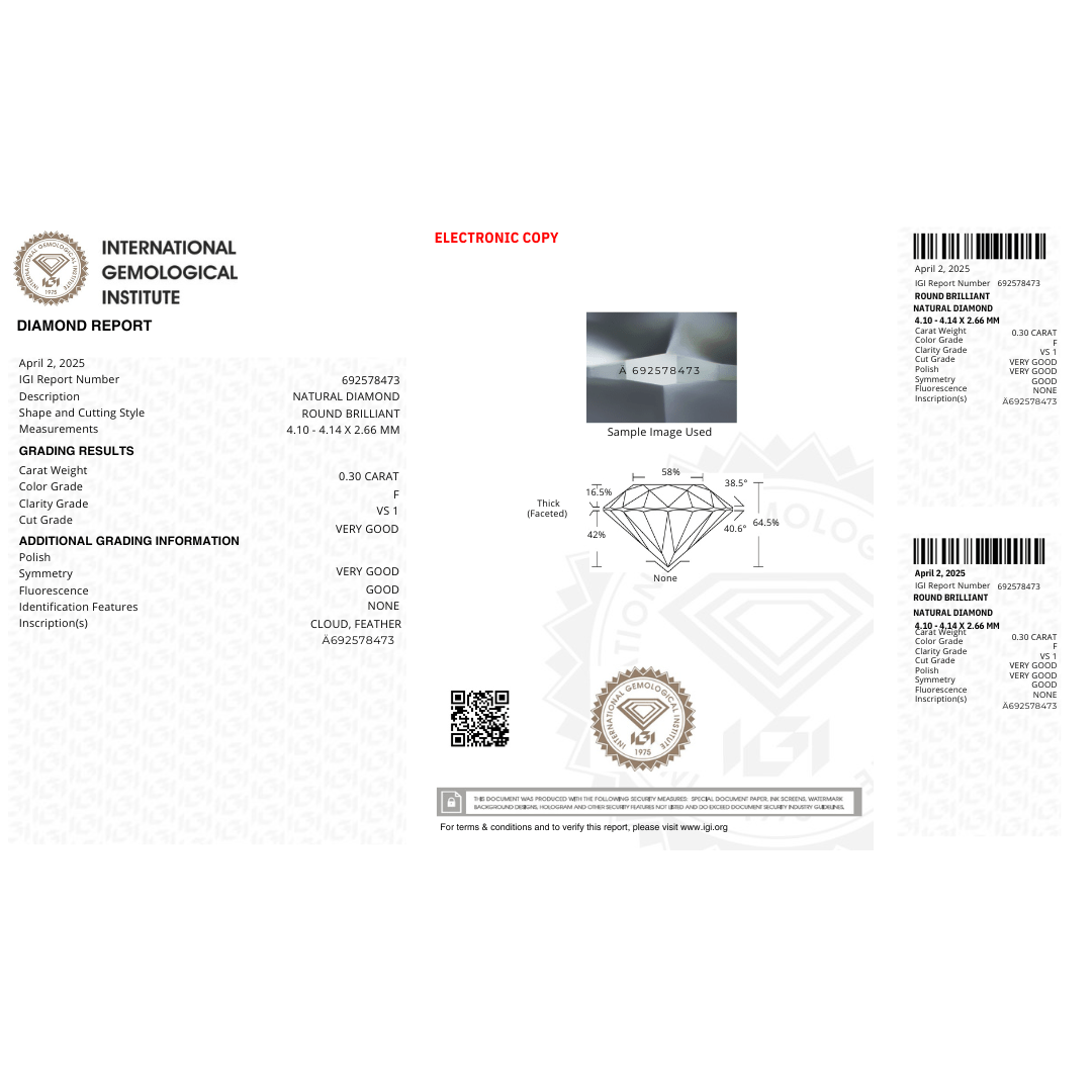 Mathieu Blanchard Diamant Naturel Taille Brillant Rond 0,30 ct F VS1