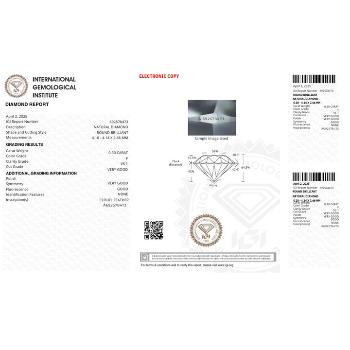 Mathieu Blanchard Diamant Naturel Taille Brillant Rond 0,30 ct F VS1