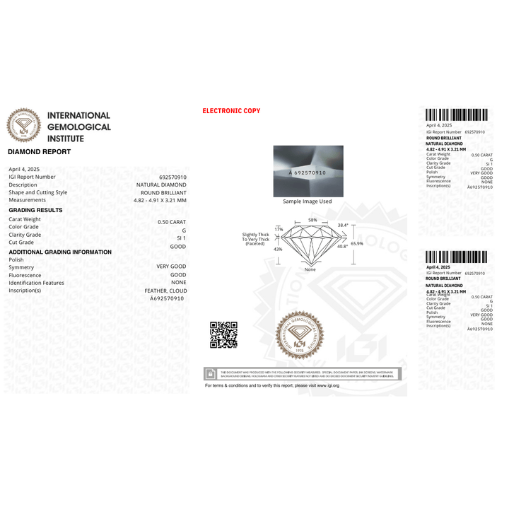 Mathieu Blanchard Diamant Naturel Taille Brillant Rond 0,50 ct G SI1