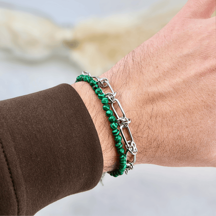 Mathieu Blanchard Bracelets Duo de bracelets Malachite et Acier