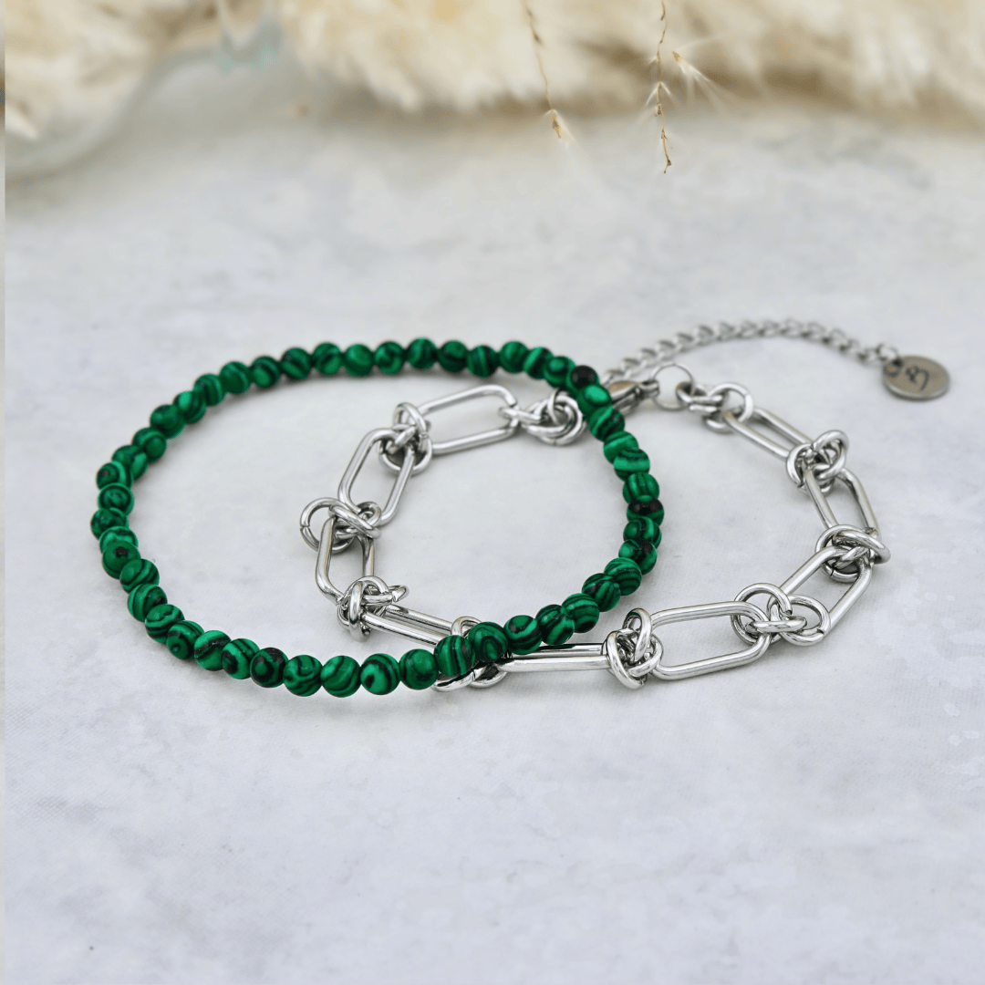 Duo de bracelets Malachite et en acier inoxydable Mathieu Blanchard Bracelets Acier inoxydable Duo de bracelets pour homme Malachite acier inox | Mathieu Blanchard Mathieu Blanchard Joaillerie