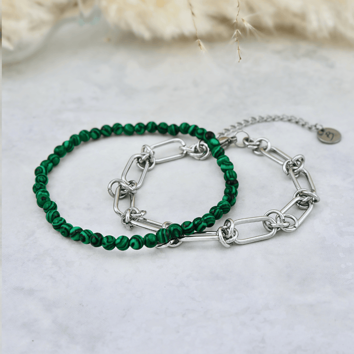 Duo de bracelets Malachite et en acier inoxydable Mathieu Blanchard Bracelets Acier inoxydable Duo de bracelets pour homme Malachite acier inox | Mathieu Blanchard Mathieu Blanchard Joaillerie
