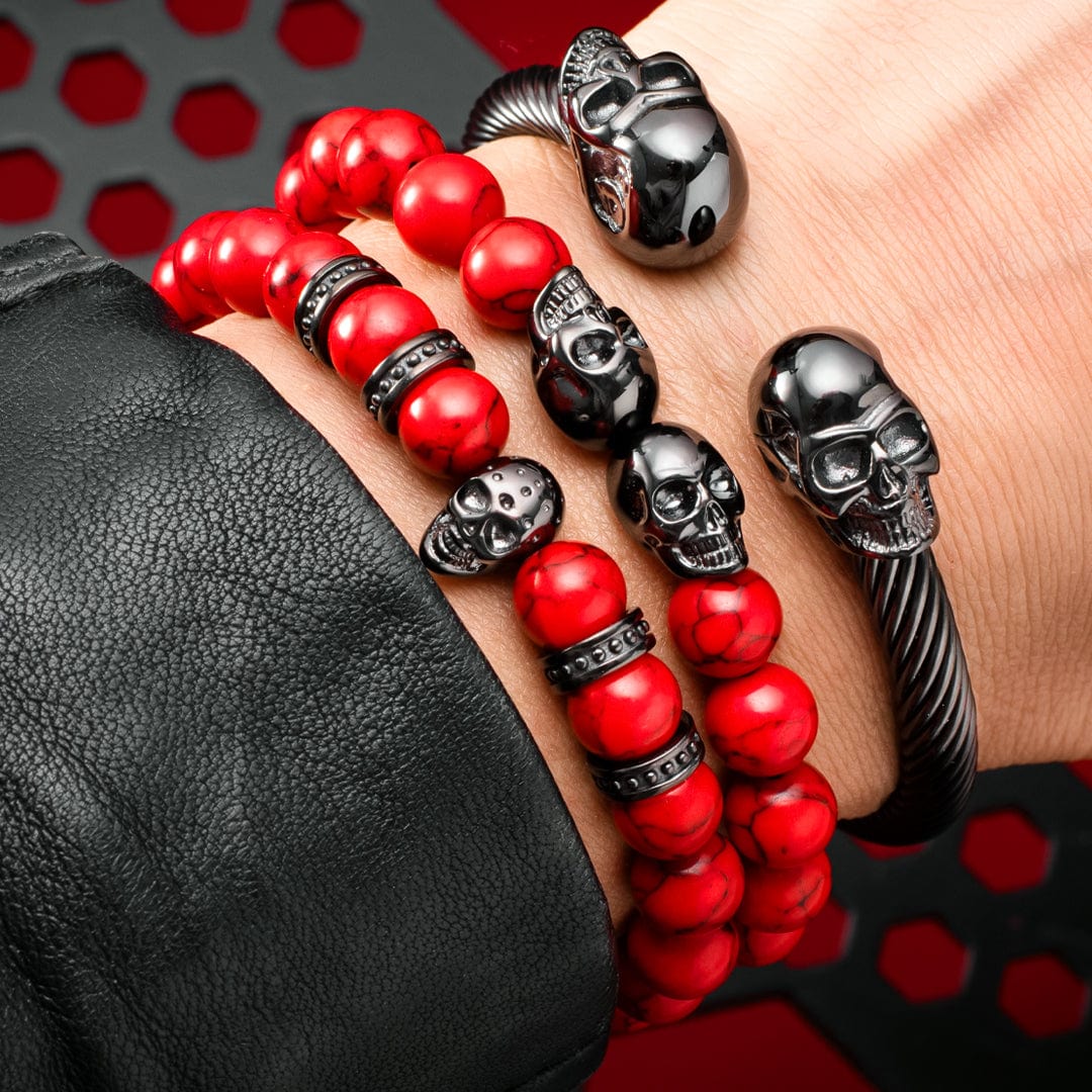 SkeletonHD Black Skull Leather Bracelet