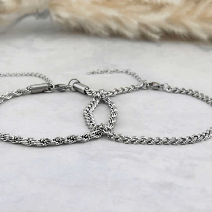 Duo de bracelets Torsade &amp; Gourmette en acier inoxydable Mathieu Blanchard Bracelets Acier inoxydable PDUM14278S Duo de bracelets Torsade &amp; Gourmette 4,5mm en acier inox | Mathieu Blanchard Mathieu Blanchard Joaillerie