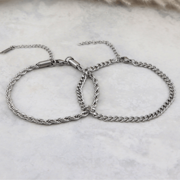 Duo de bracelets Torsade &amp; Gourmette en acier inoxydable Mathieu Blanchard Bracelets Acier inoxydable PDUM14278S Duo de bracelets Torsade &amp; Gourmette 4,5mm en acier inox | Mathieu Blanchard Mathieu Blanchard Joaillerie