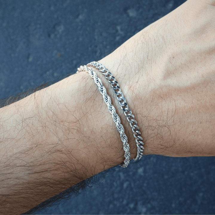 Duo de bracelets Torsade &amp; Gourmette en acier inoxydable Mathieu Blanchard Bracelets Acier inoxydable PDUM14278S Duo de bracelets Torsade &amp; Gourmette 4,5mm en acier inox | Mathieu Blanchard Mathieu Blanchard Joaillerie