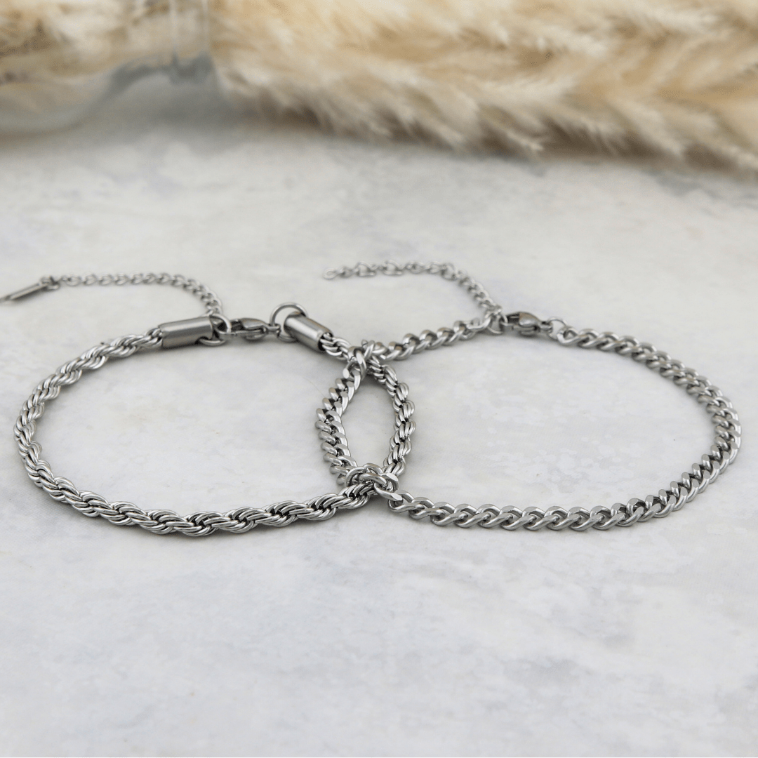 Duo de bracelets Torsade & Gourmette en acier inoxydable Mathieu Blanchard Bracelets Acier inoxydable PDUM14278S Duo de bracelets Torsade & Gourmette 4,5mm en acier inox | Mathieu Blanchard Mathieu Blanchard Joaillerie