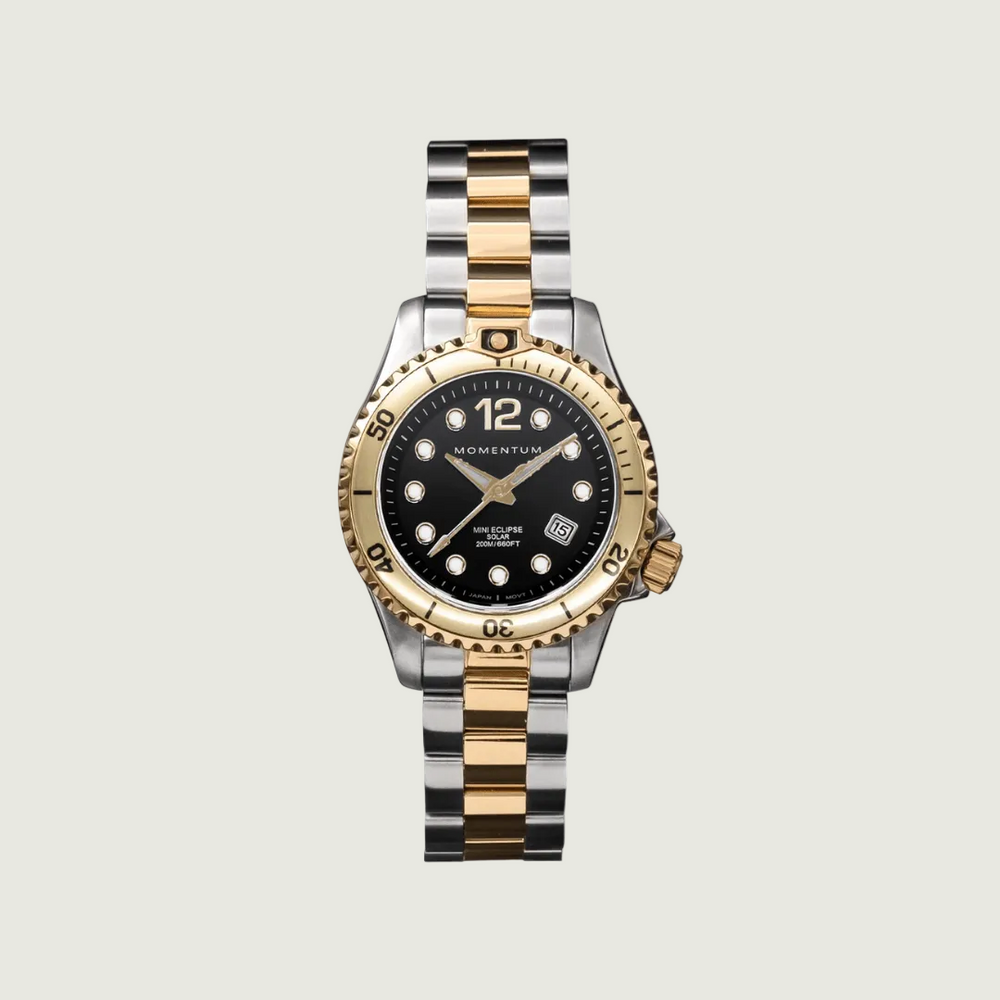 Momentum Montres Acier inoxydable Montre à énergie solaire 30mm Mini Eclipse 2-tons