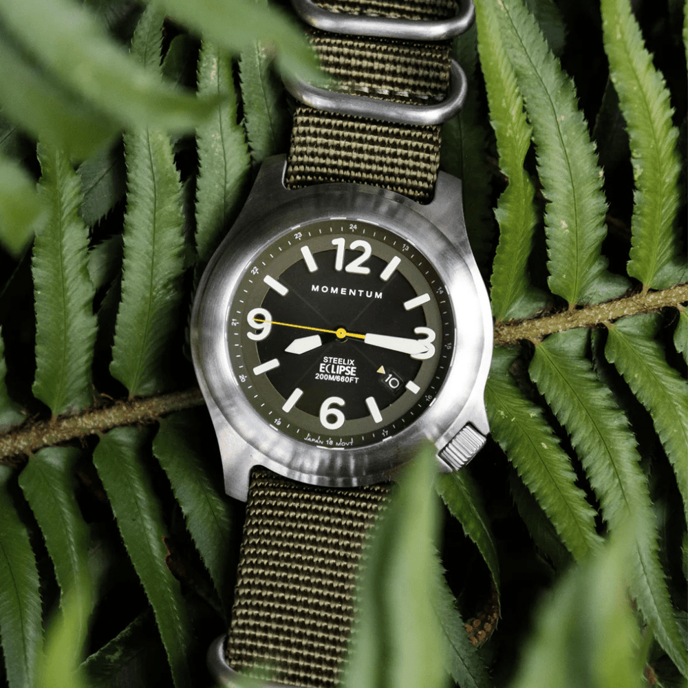 Momentum Montres Nylon Montre à énergie solaire 44mm Steelix Eclipse vert