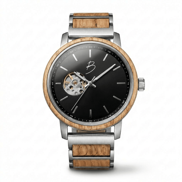 Mathieu Blanchard Montres Noyer Montre Bürgi en bois de baril de whisky recyclé