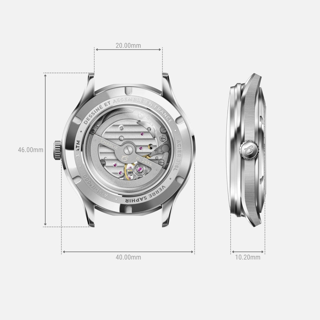 Charlie Paris Montre Montre Charlie Paris INITIAL Open Heart - Sauge 40 mm