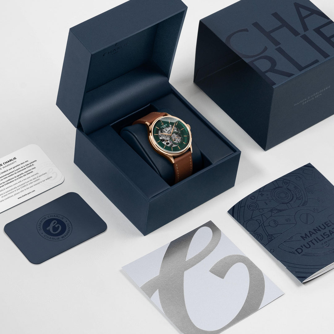 Montre Charlie Paris INITIAL Squelette Vert &amp;Rosé 40 mm en acier inoxydable Charlie Paris Montre Montre Charlie Paris INITIAL Squelette - Vert &amp;  Or Rosé 40 mm | Dépositaire Officiel Canada | Mathieu Blanchard Joaillerie Mathieu Blanchard Joaillerie