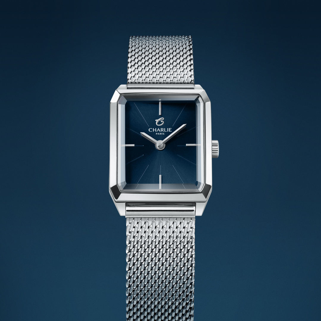 Montre Charlie Paris MONCEAU &amp; Bleu 36 mm en acier inoxydable Charlie Paris Montre Montre Charlie Paris MONCEAU Acier &amp; Bleu 36 mm | Dépositaire Officiel Canada | Mathieu Blanchard Joaillerie Mathieu Blanchard Joaillerie