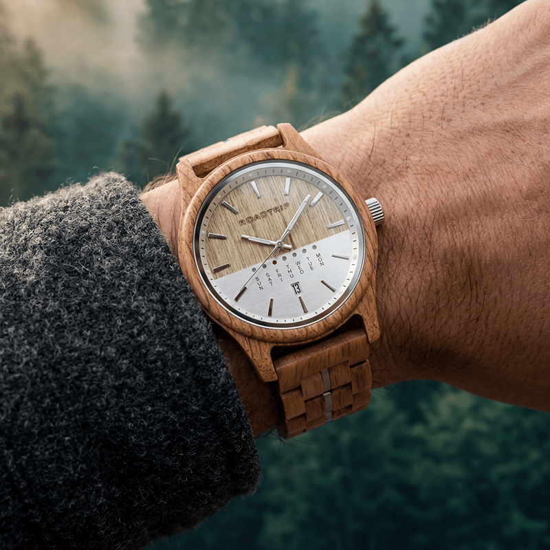 Montre en bois Horizon Boréal Roadtripmadewood Montre en bois Acier inoxydable RTMW-HORIZON-BOREAL Montre Horizon - Boréal en bois | Mathieu Blanchard Joaillerie Mathieu Blanchard Joaillerie