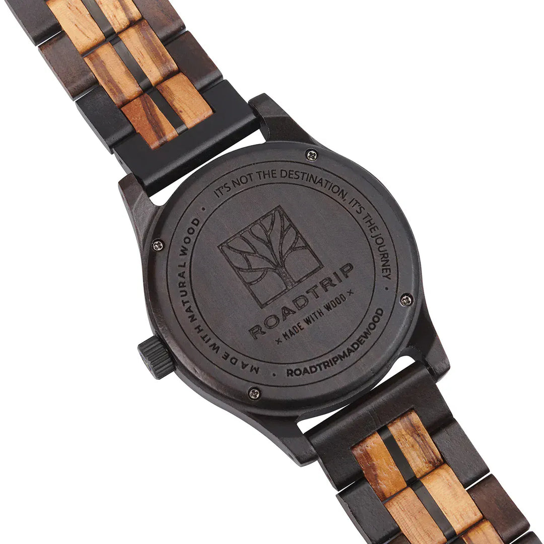Montre en bois Horizon Équinoxe Roadtripmadewood Montre en bois Acier inoxydable plaqué noir RTMW-HORIZON-EQUINOXE Montre Horizon - Équinoxe en bois | Mathieu Blanchard Joaillerie Mathieu Blanchard Joaillerie