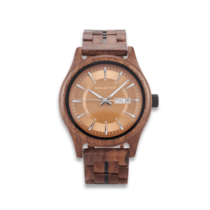 Montre en bois Roadtrip Torréfaction Roadtripmadewood Montre en bois Acier inoxydable plaqué noir RTMW-ROADTRIP-TORREFACTION Montre Roadtrip - Torréfaction en bois | Mathieu Blanchard Joaillerie Mathieu Blanchard Joaillerie