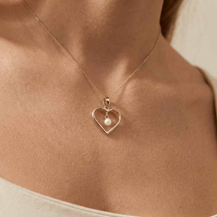 Pendentif Cœur et Perle en or jaune 10K - Colliers Or jaune 10K AR90-111 Pendentif Coeur en or solide 10K et perle | Bijouterie Mathieu Blanchard Mathieu Blanchard Joaillerie